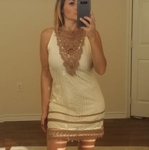 Altard state tan cream brown lace dress
